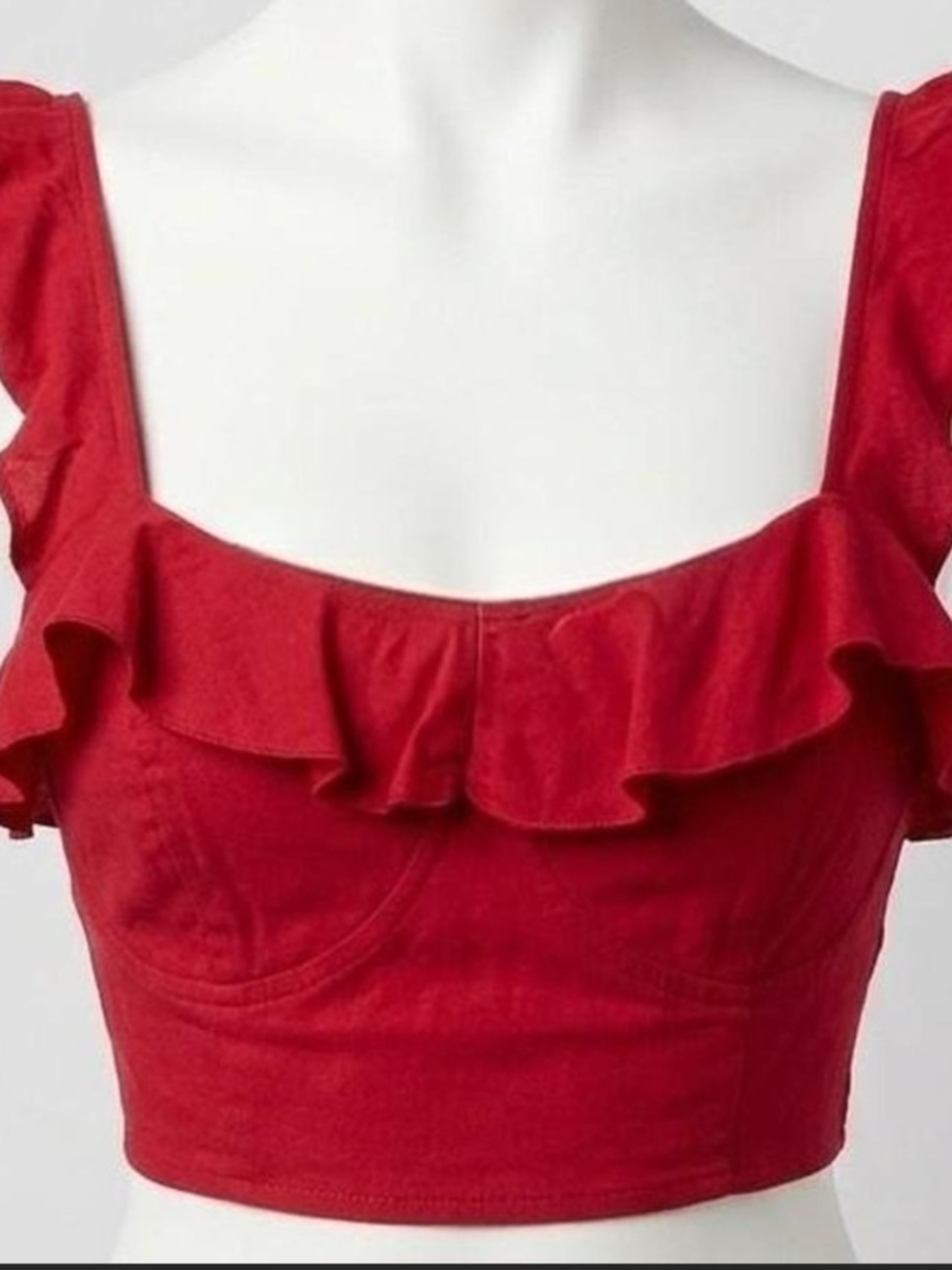 La Hearts Red Ruffled Crop Top